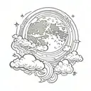 A sketch style tattoo of a mystical full moon surrounded by swirling clouds tattoo design idea