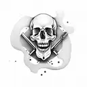 western skull with revolver tattoo design idea