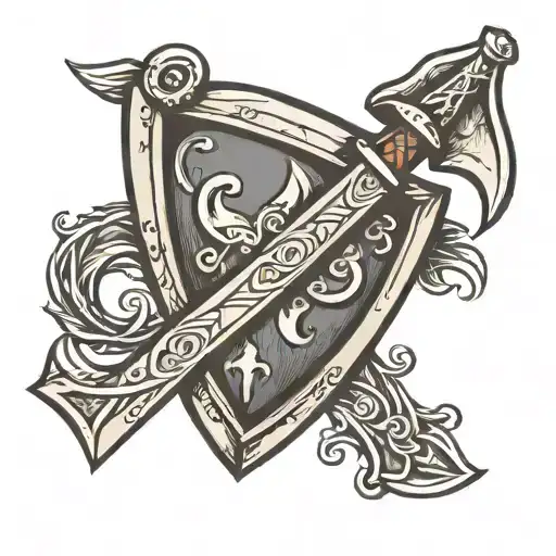 nordic crossed ax with sheild love loyalty tattoo design idea