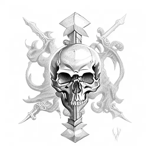 skull and dagger tattoo design idea