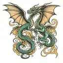 two dragons flying one after another on the forearm tattoo design idea