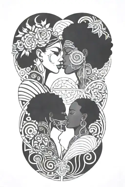 sobriety,african Gemini, joined together tattoo design idea