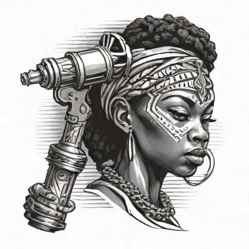 An african female face holding a torch of light, representing sobriety and strength tattoo design idea