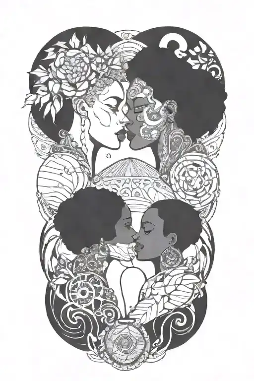 sobriety,african Gemini, joined together tattoo design idea