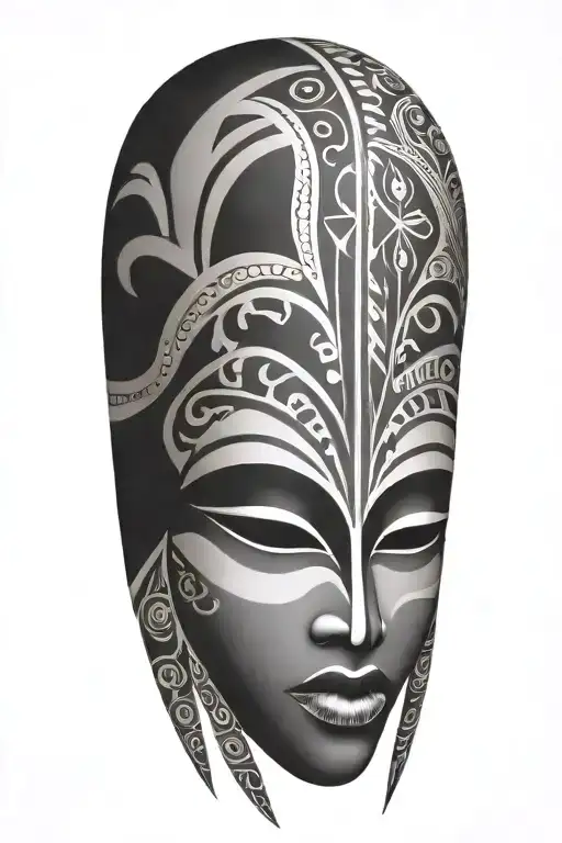 African tribal mask merged tattoo design idea