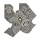 Abstract representation of sobriety journey with African tribal patterns tattoo design idea