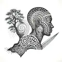 Abstract representation of sobriety journey with African tribal patterns tattoo design idea