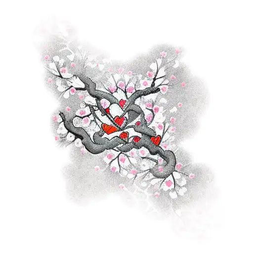 Cherry Blossom and anotomically correct heart tattoo design idea