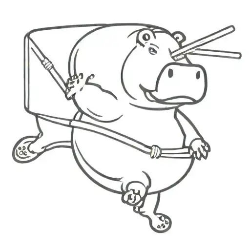 hippo and wok tossing noodles tattoo design idea