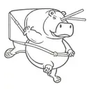 hippo and wok tossing noodles tattoo design idea