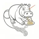 hippo and wok tossing noodles tattoo design idea