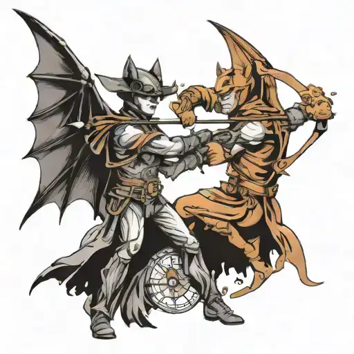 bat and Sagittarius archer shooting tattoo design idea