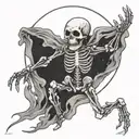 Draw me an image of a ghost skeleton made from stardust hurling through space tattoo design idea