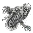 Draw me an image of a ghost skeleton made from stardust hurling through space tattoo design idea
