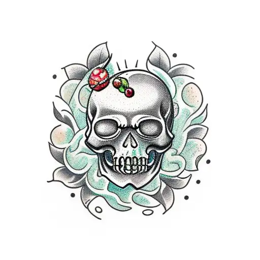 lychee fruit skull tattoo design idea