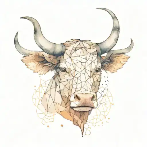  taurus head - geometric and watercolor style tattoo design idea