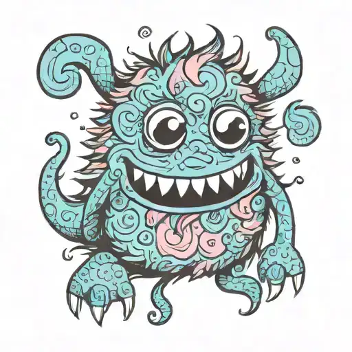 cute fluffy monster tattoo design idea