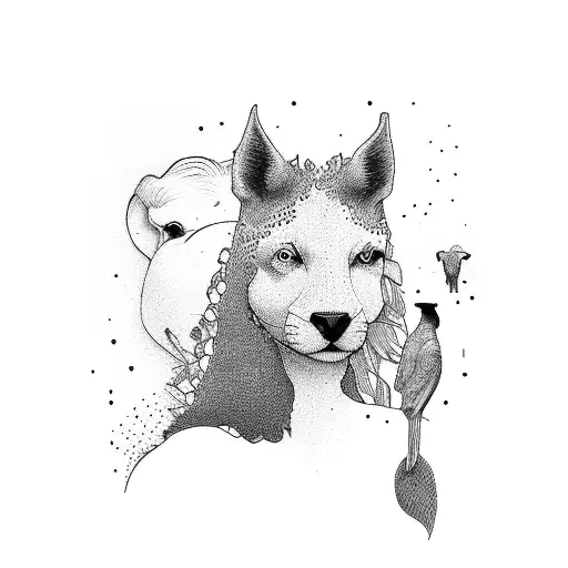 woman with farm animals tattoo design idea