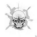 sunset sniper rifle rock n roll skull hand tattoo design idea