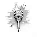 sunset sniper rifle rock n roll skull hand tattoo design idea