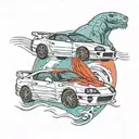 Toyota supra MK4 driving next to the sea like and Aquarius tattoo design idea
