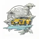 Toyota supra MK4 driving next to the sea like and Aquarius tattoo design idea
