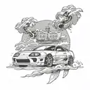Toyota supra MK4 driving next to the sea like and Aquarius tattoo design idea