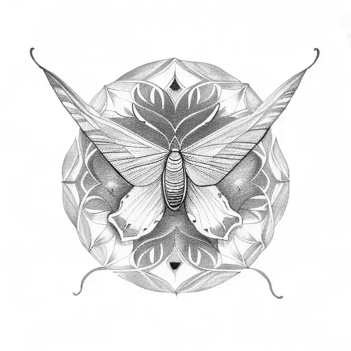 luna moth with mandala design in wings tattoo design idea