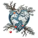 a realistic heart and brain revolving around the planet, all in Japanese style tattoo design idea