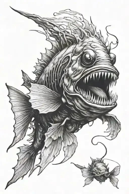 Angler fish hunting its prey tattoo design idea