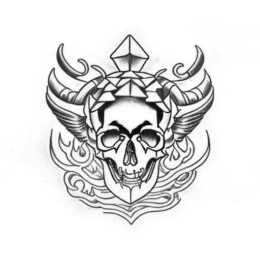 Aries Skull Fire tattoo design idea