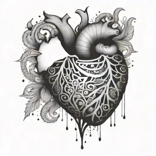 A heart with intricate patterns inside, representing the complexity of emotions and thoughts tattoo design idea