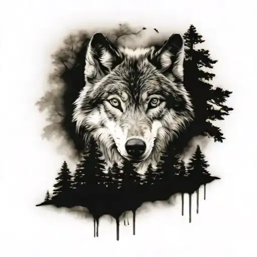 wolf and forest tattoo on stomach tattoo design idea