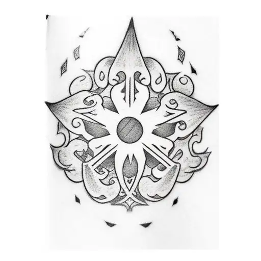 five-leaf grimoire book from black clover anime, with small text around the grimoire tattoo design idea