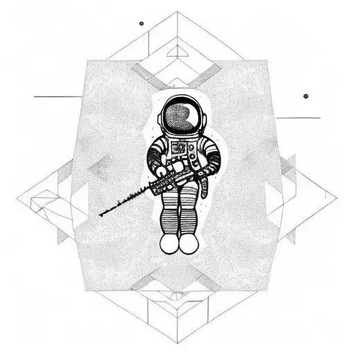 A geometric tattoo design featuring an astronaut playing a guitar tattoo design idea