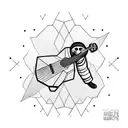 A geometric tattoo design featuring an astronaut sloth playing a guitar tattoo design idea