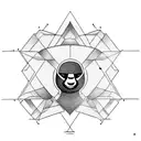 A geometric tattoo design featuring an astronaut sloth playing a guitar tattoo design idea