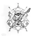 A geometric tattoo design featuring an astronaut sloth playing a guitar tattoo design idea