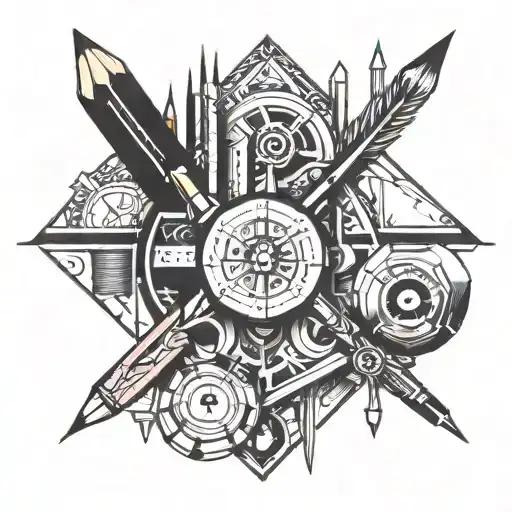 A geometric design incorporating elements of drawing tools like pencils and rulers tattoo design idea