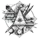 A geometric design incorporating elements of drawing tools like pencils and rulers tattoo design idea