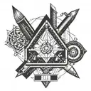 A geometric design incorporating elements of drawing tools like pencils and rulers tattoo design idea