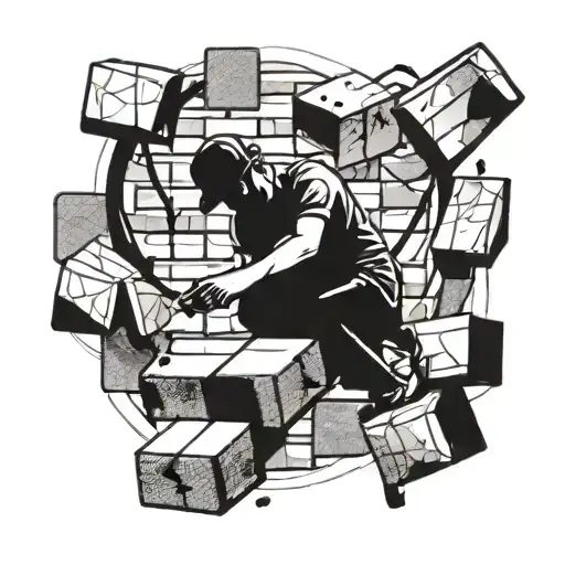 A detailed tattoo of a bricklayer laying bricks with musical notes flowing around them tattoo design idea