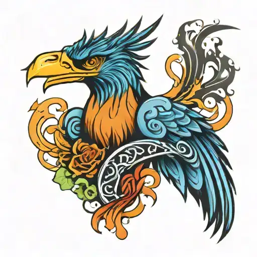 A tattoo of a phoenix rising from the ashes, representing overcoming alcoholism and starting anew, with Irish elements like Claddagh and Celtic patterns tattoo design idea