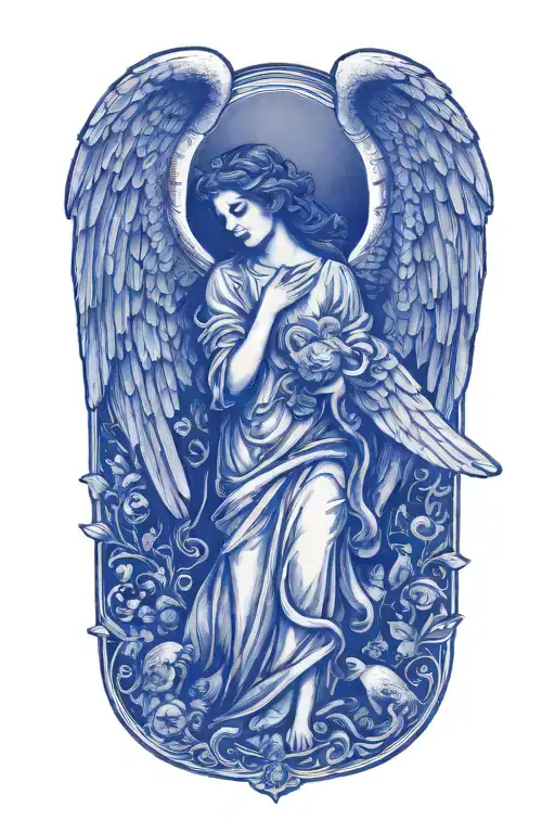 A guardian angel tattoo watching over your son, symbolizing protection and love tattoo design idea