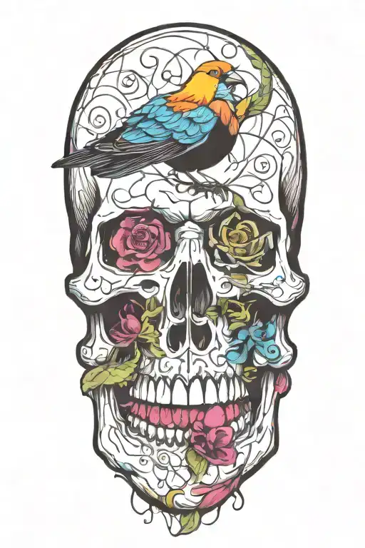 An abstract representation of death by alcoholism intertwined with birds tattoo design idea