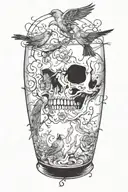 An abstract representation of death by alcoholism intertwined with birds tattoo design idea
