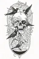 An abstract representation of death by alcoholism intertwined with birds tattoo design idea