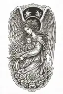 A guardian angel tattoo watching over your son, symbolizing protection and love tattoo design idea
