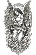 A guardian angel tattoo watching over your son, symbolizing protection and love tattoo design idea