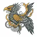 A tattoo of a phoenix rising from the ashes, representing overcoming alcoholism and starting anew, with Irish elements like Claddagh and Celtic patterns tattoo design idea